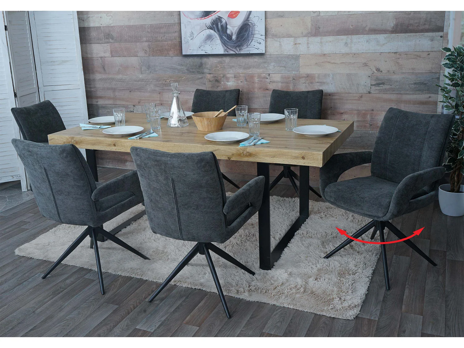 Set 6x sedie da pranzo MCW-O78, da cucina, seduta girevole posizionamento automatico tessuto ciniglia ~ grigio scuro