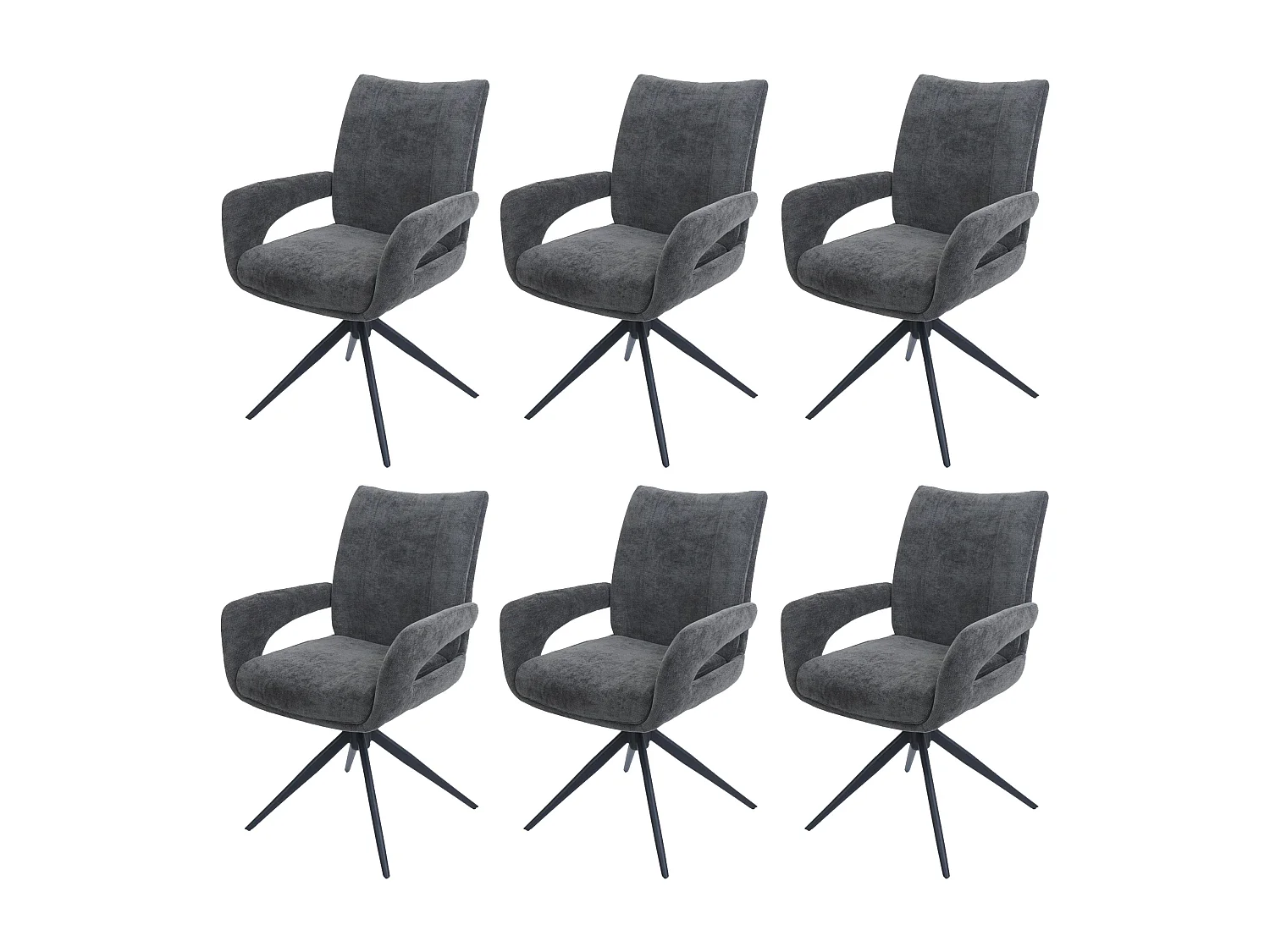 Set 6x sedie da pranzo MCW-O78, da cucina, seduta girevole posizionamento automatico tessuto ciniglia ~ grigio scuro