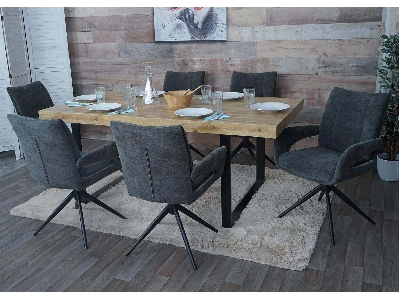 Set 6x sedie da pranzo MCW-O78, da cucina, seduta girevole posizionamento automatico tessuto ciniglia ~ grigio scuro