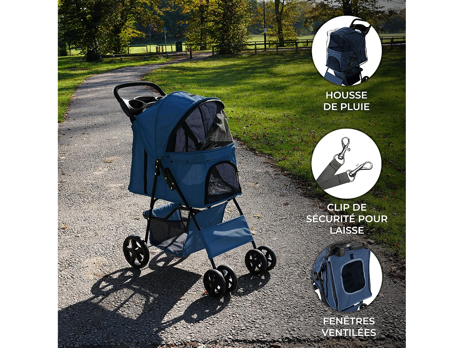 Poussette pour Animal de Compagnie – Bleu