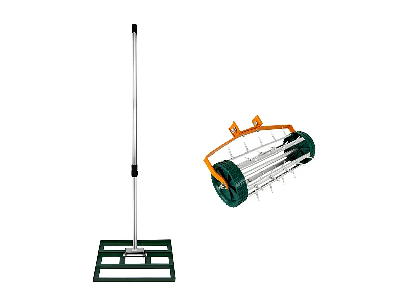 Ensemble 2-en-1 Scarificateur et Niveleur de Pelouse de 50 cm - Vert