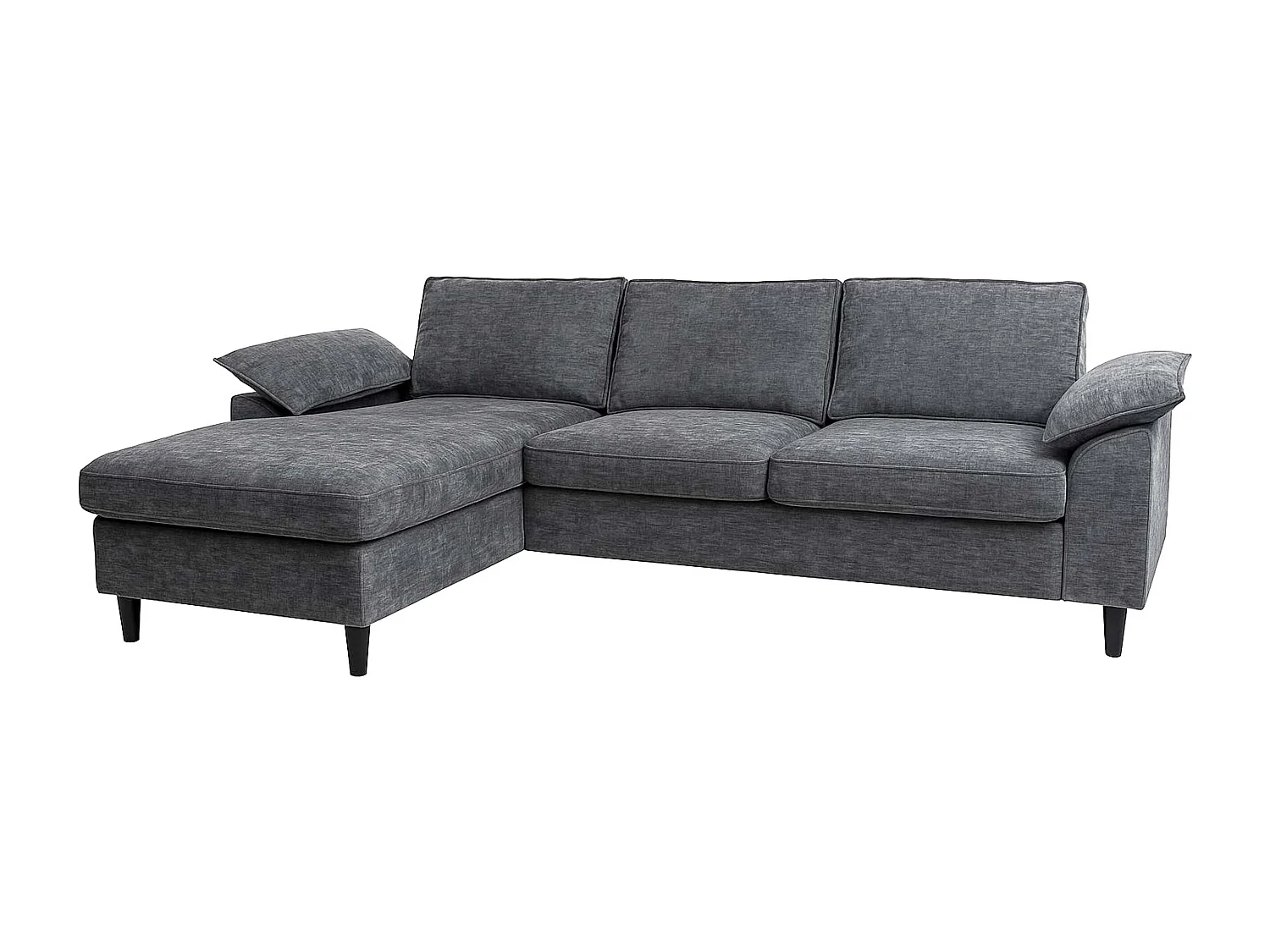 Divano con penisola MCW-O71, divano angolare L, tessuto (320 g/m²) legno 84x229x140cm ~ grigio scuro