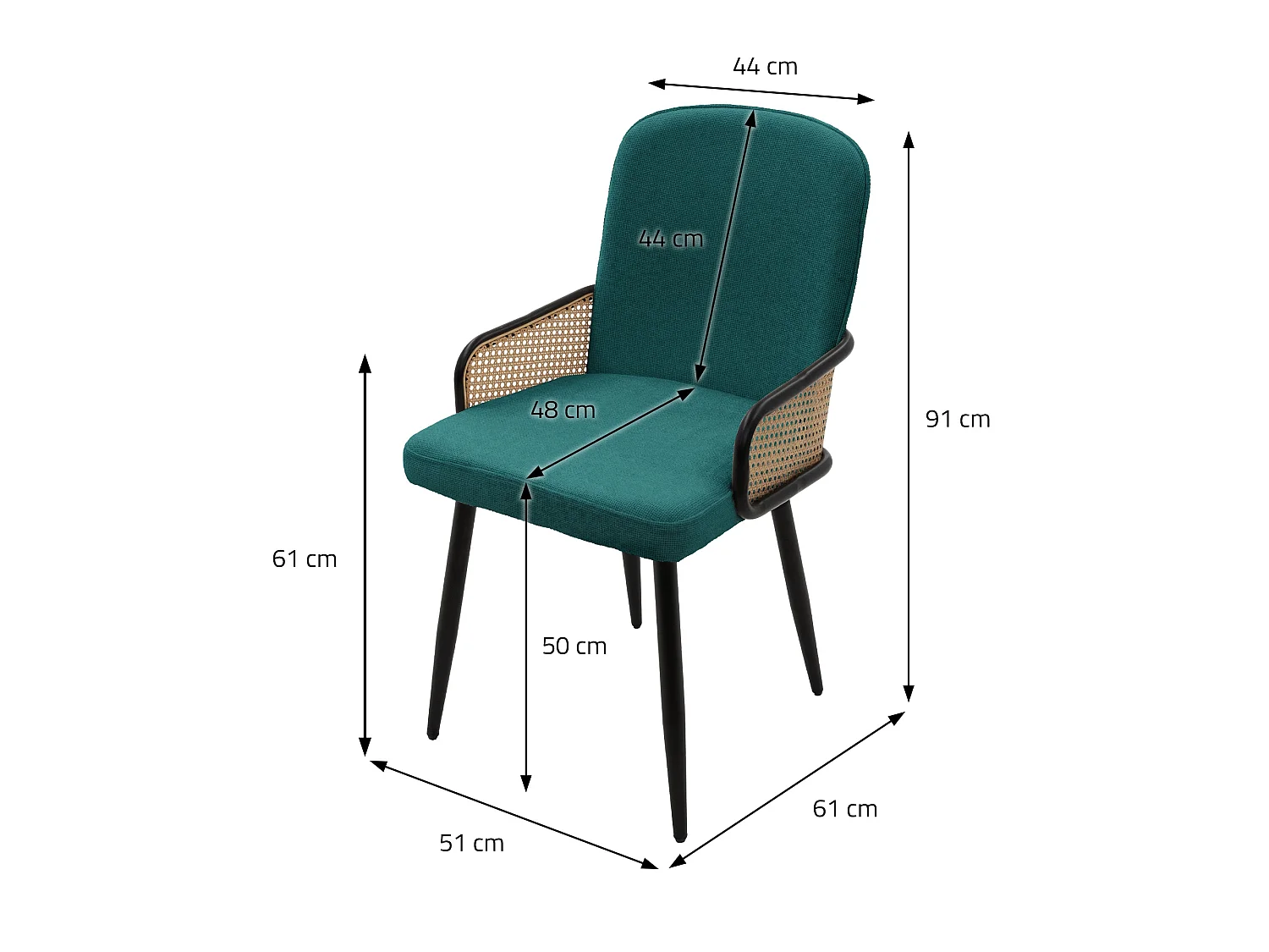 ML-Design 4x Sillas de comedor con funda de tela turquesa oscuro, asiento con respaldo, reposabrazos con aspecto de ratán sillón ergonómico de cocina