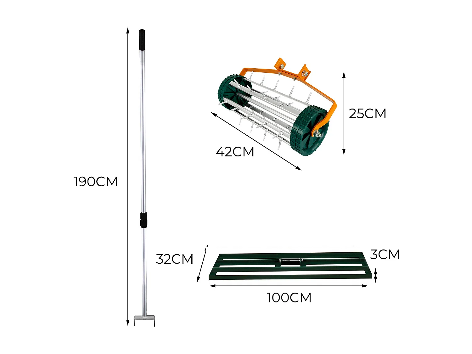 100 cm wyrównywacz i aerator trawnika – zielony