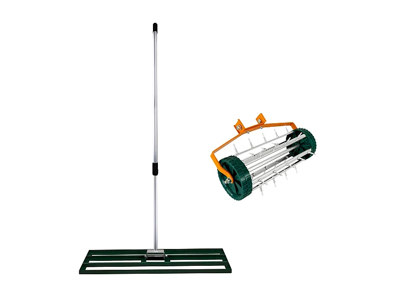 Ensemble 2-en-1 Scarificateur et Niveleur de Pelouse de 100 cm - Vert