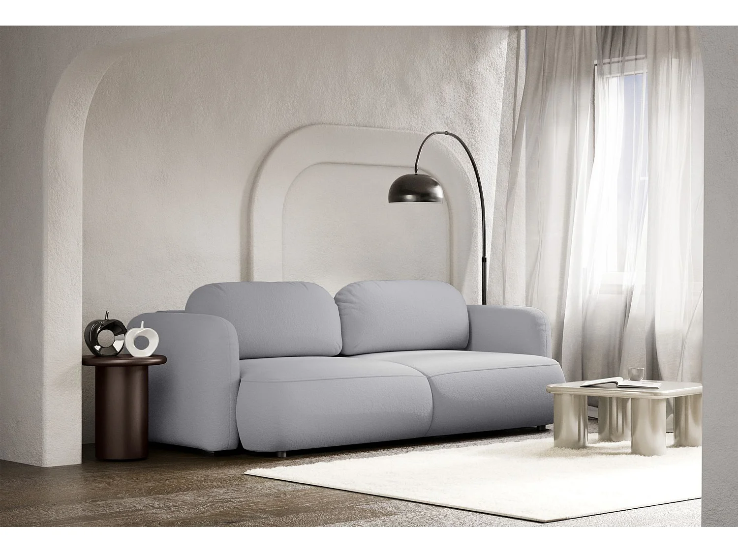 Canapé convertible 3 places – tissu chenille – gris clair – TVOYA