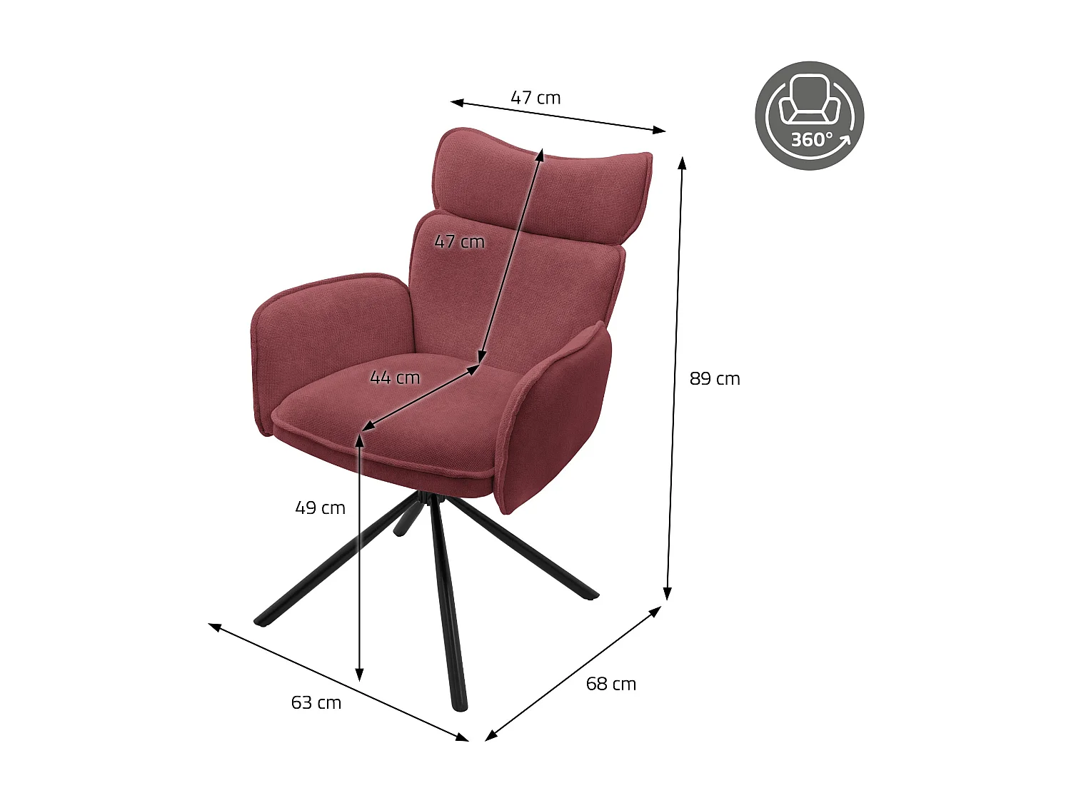 ML-Design Set 4 sedie da scrivania rosso con rivestimento in tessuto, girevoli a 360°, poltrona da ufficio con braccioli e schienale, sedia da pranzo