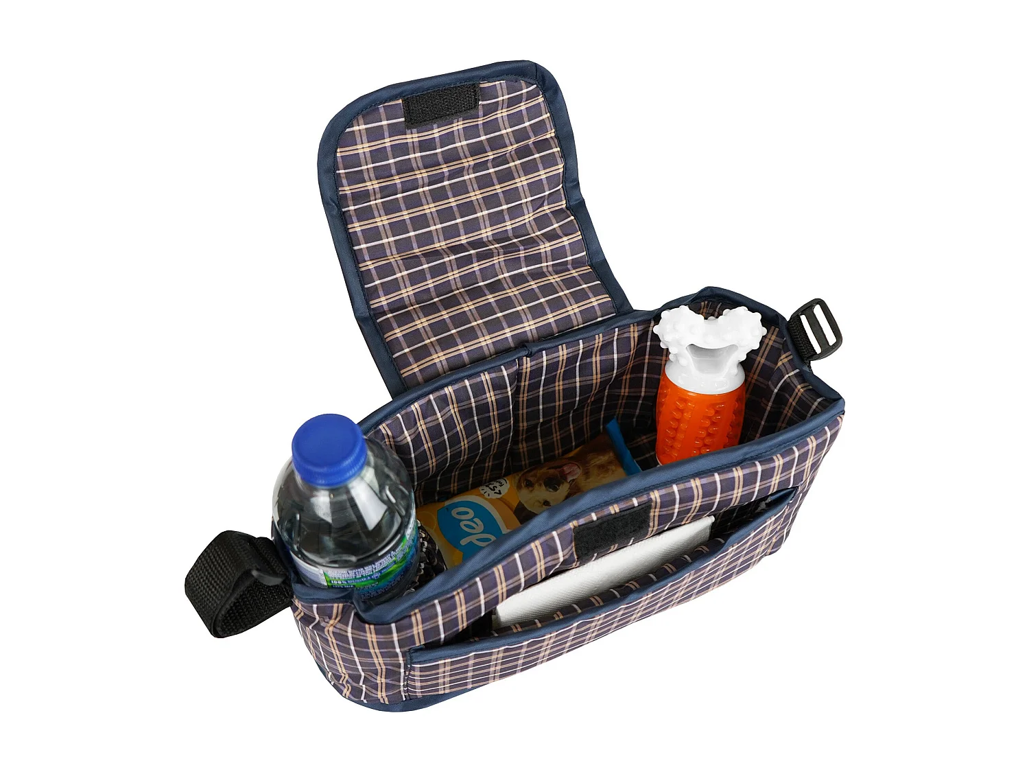 Sac Caddy pour Poussette pour Animaux de Compagnie Tartan Bleu