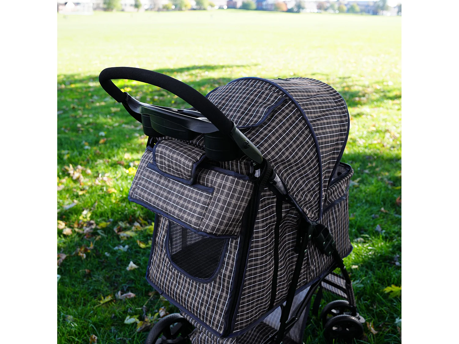 Sac Caddy pour Poussette pour Animaux de Compagnie Tartan Bleu