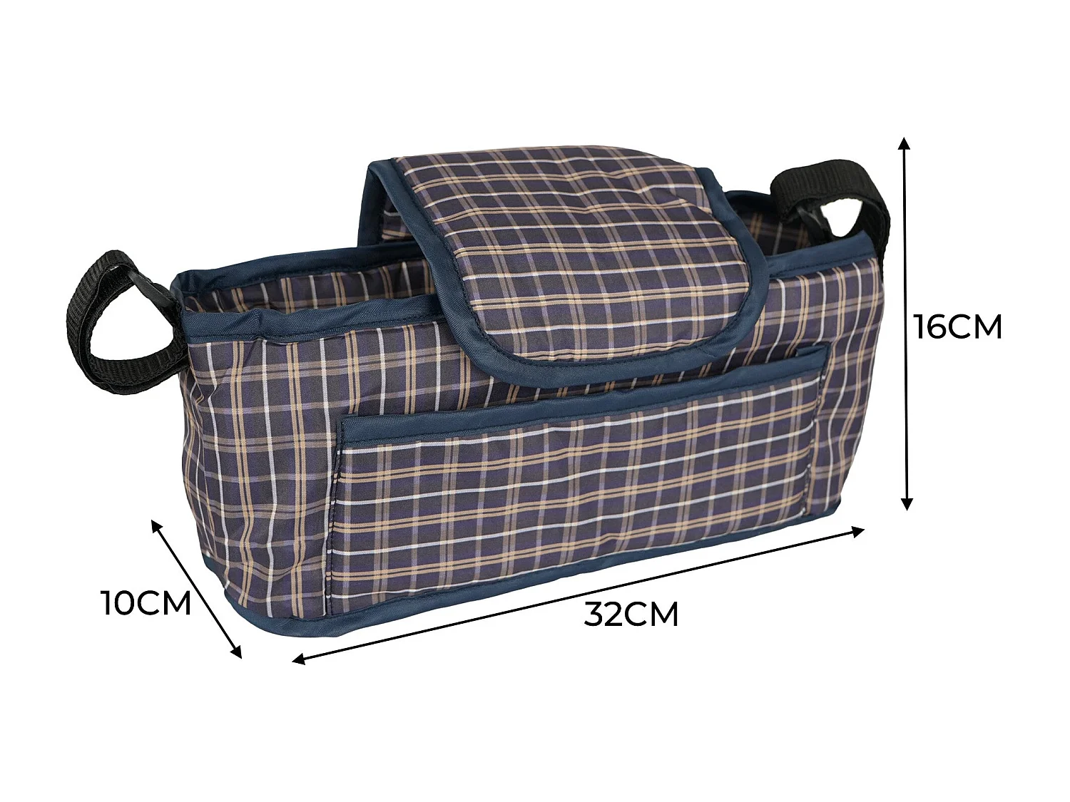 Sac Caddy pour Poussette pour Animaux de Compagnie Tartan Bleu
