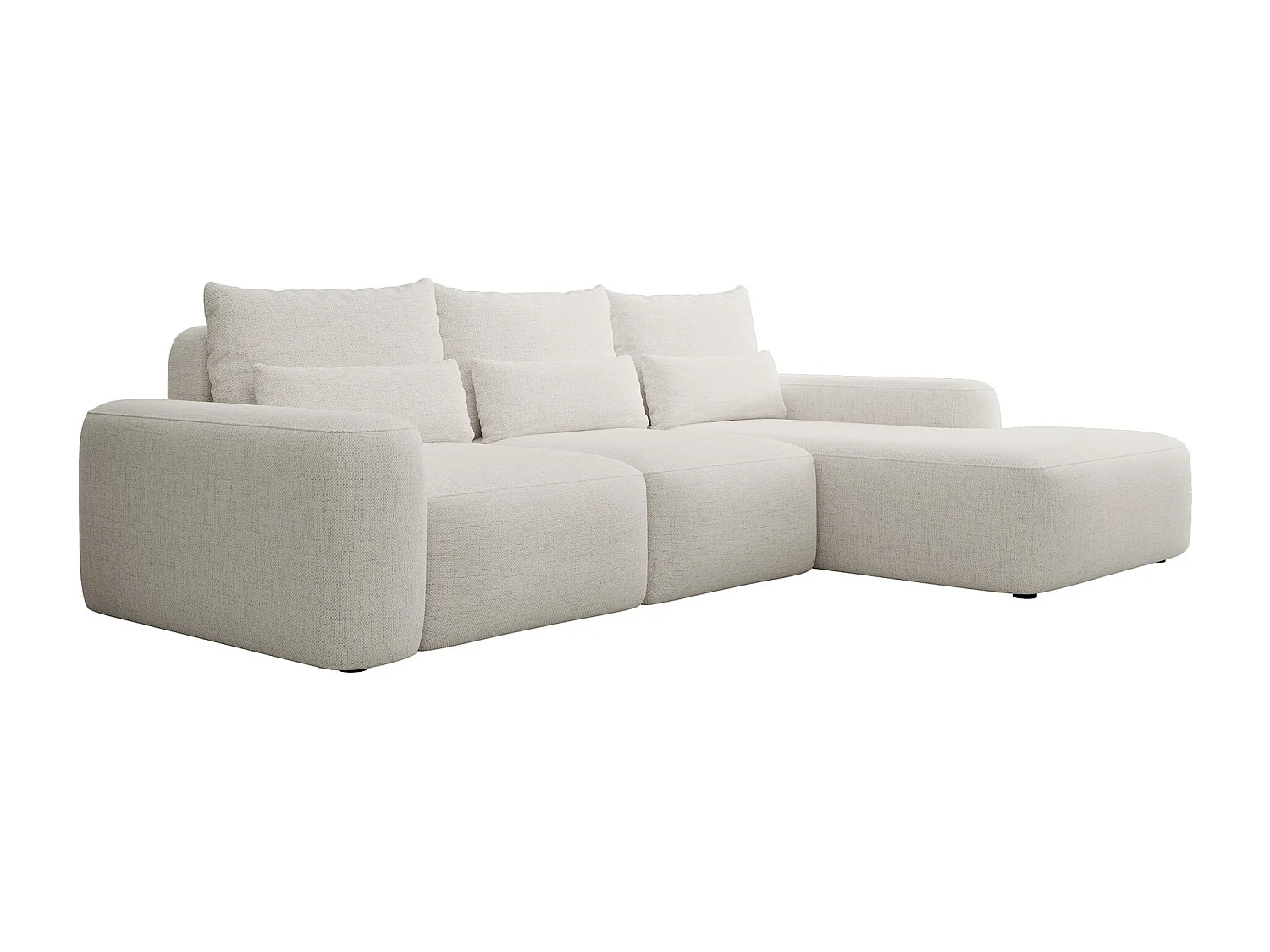 Canapé d’angle en chenille hydrofuge – convertible avec coffre de rangement – crème – angle droit – CARNOS