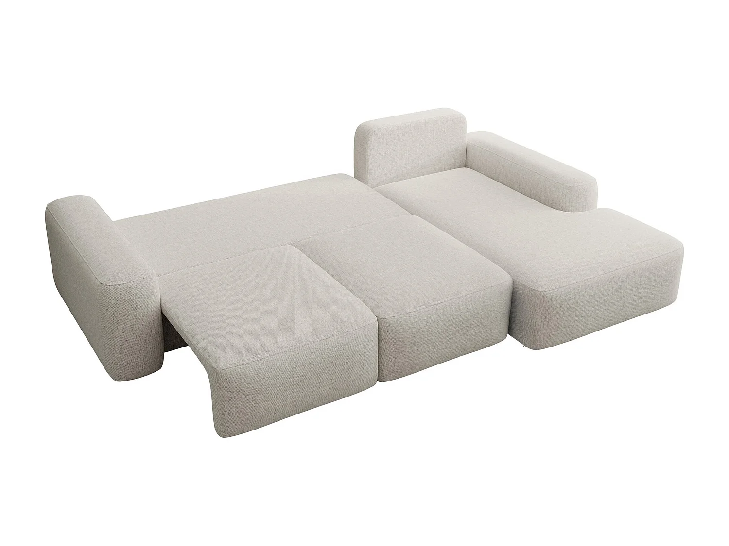 Canapé d’angle en chenille hydrofuge – convertible avec coffre de rangement – crème – angle droit – CARNOS