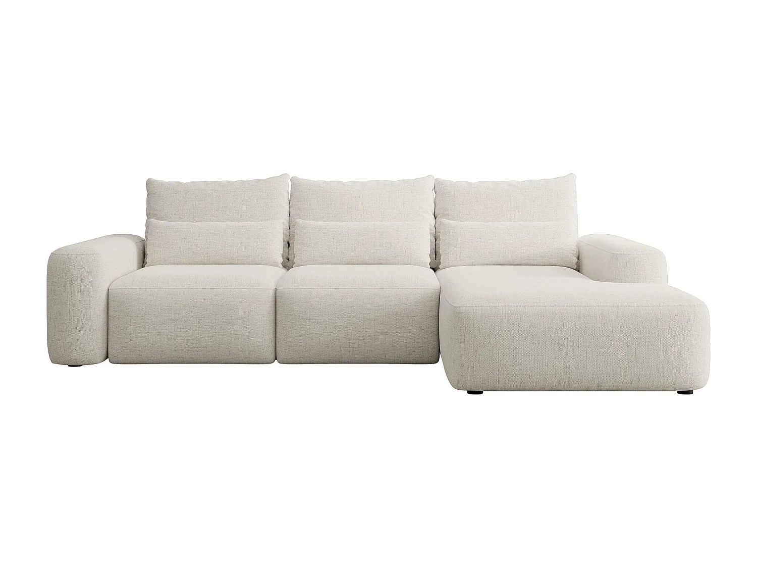 Canapé d’angle en chenille hydrofuge – convertible avec coffre de rangement – crème – angle droit – CARNOS