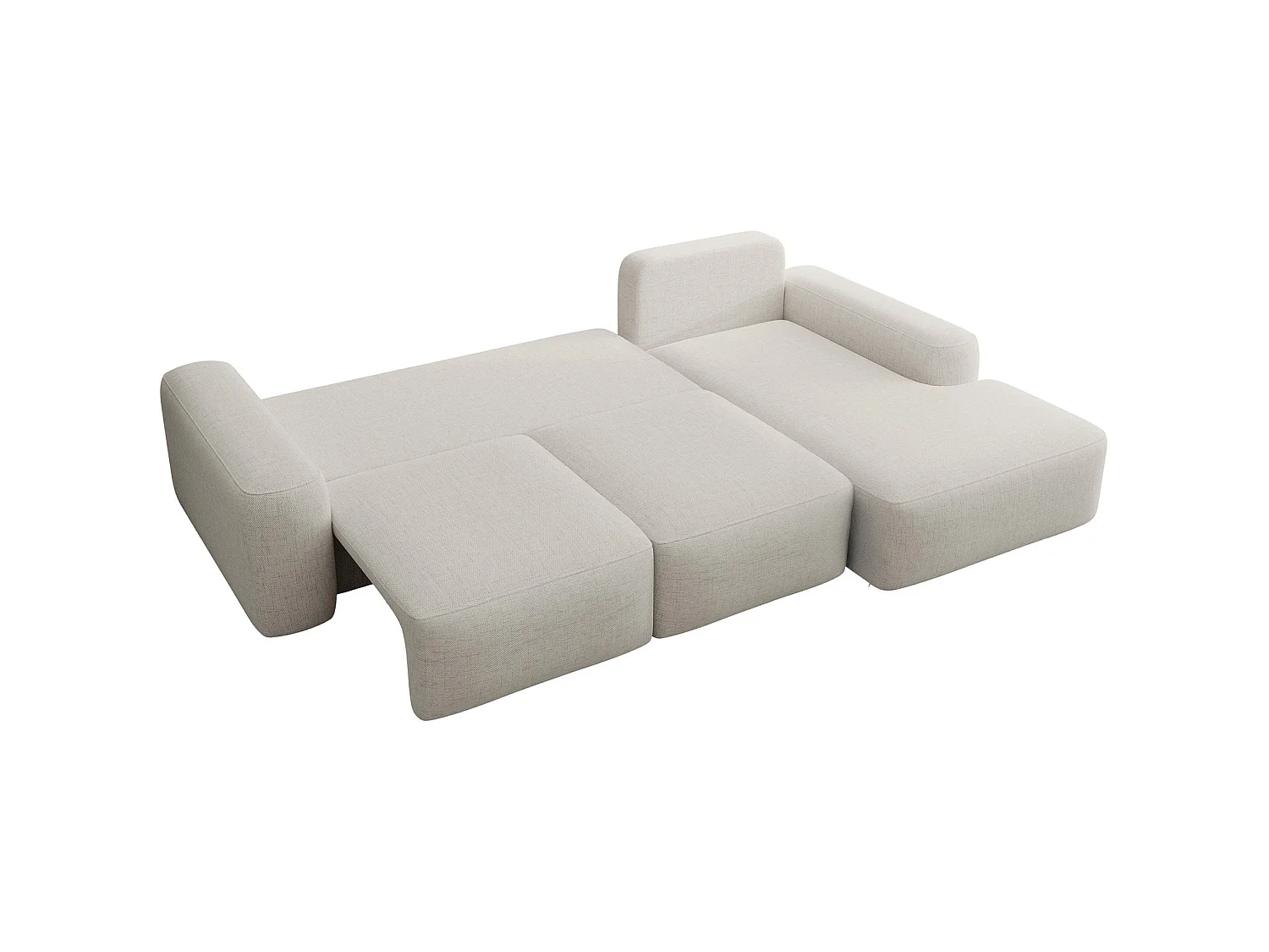 Canapé d’angle en chenille hydrofuge – convertible avec coffre de rangement – crème – angle droit – CARNOS