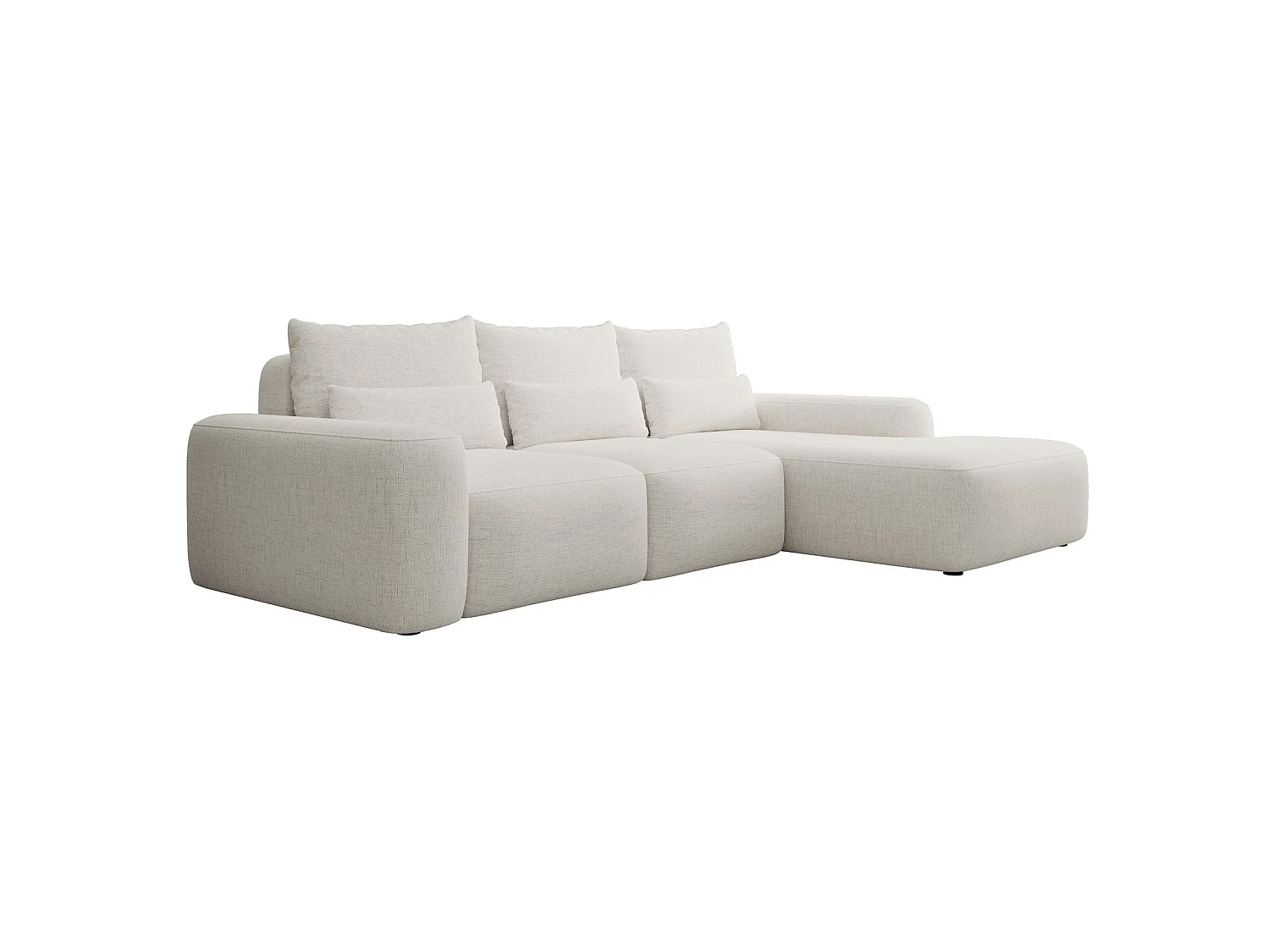 Canapé d’angle en chenille hydrofuge – convertible avec coffre de rangement – crème – angle droit – CARNOS