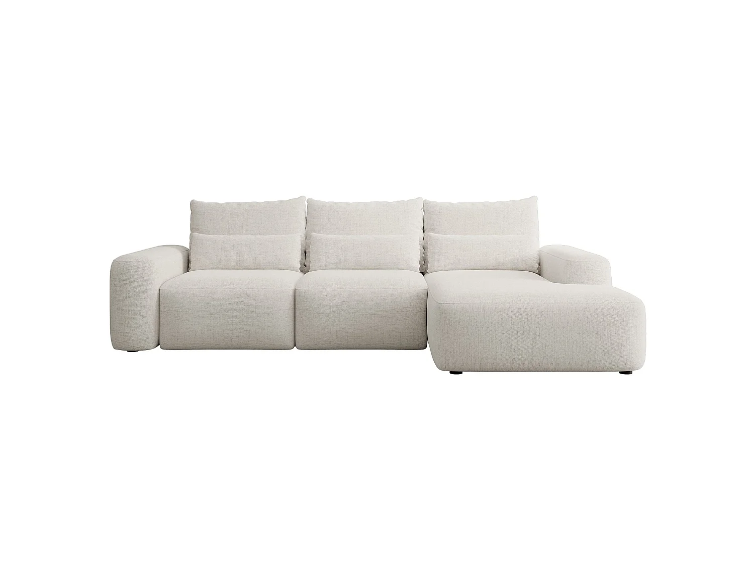 Canapé d’angle en chenille hydrofuge – convertible avec coffre de rangement – crème – angle droit – CARNOS