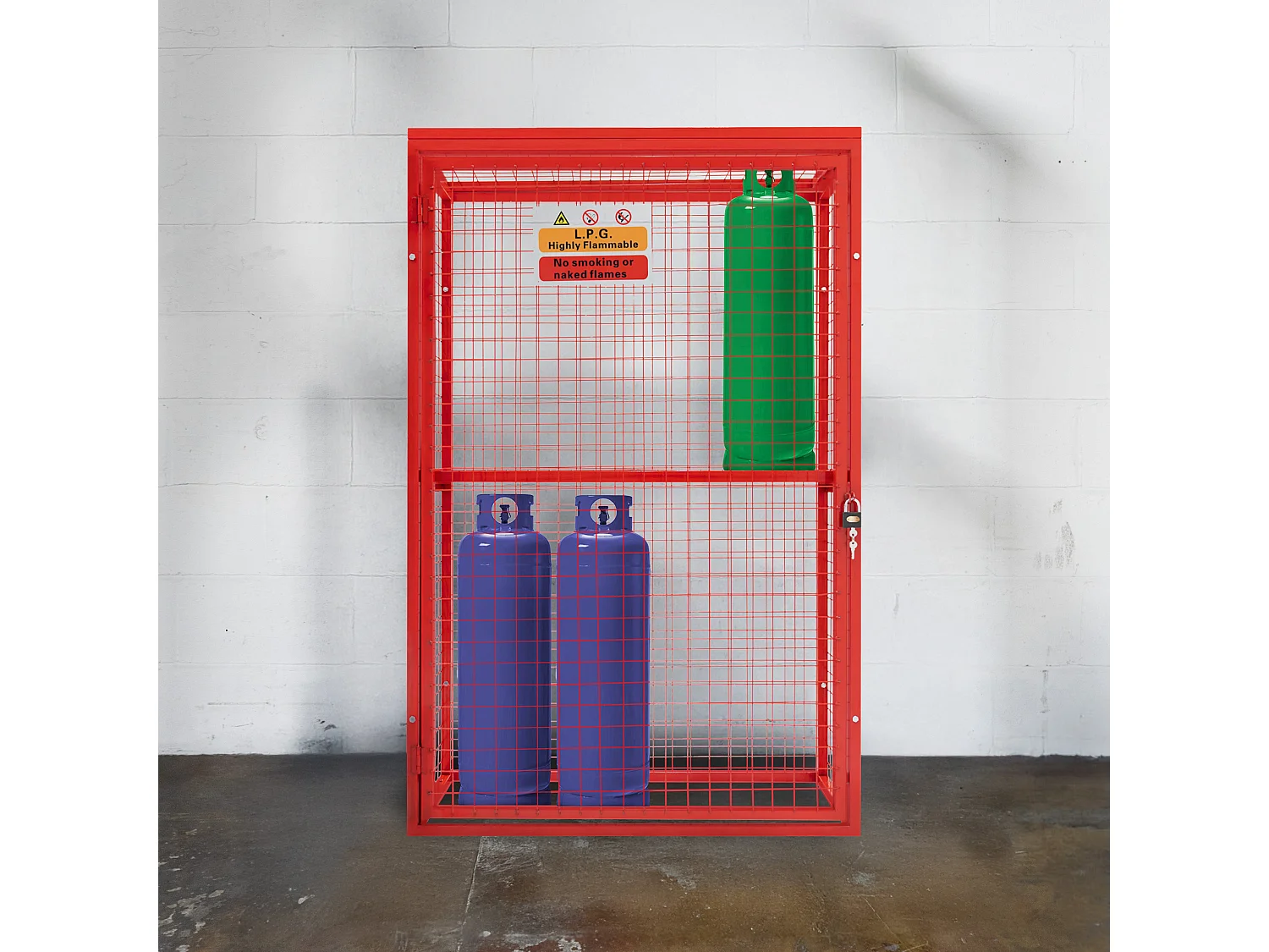 Czerwona składana klatka siatkowa na butlę gazową – 181 cm x 116 cm x 57 cm