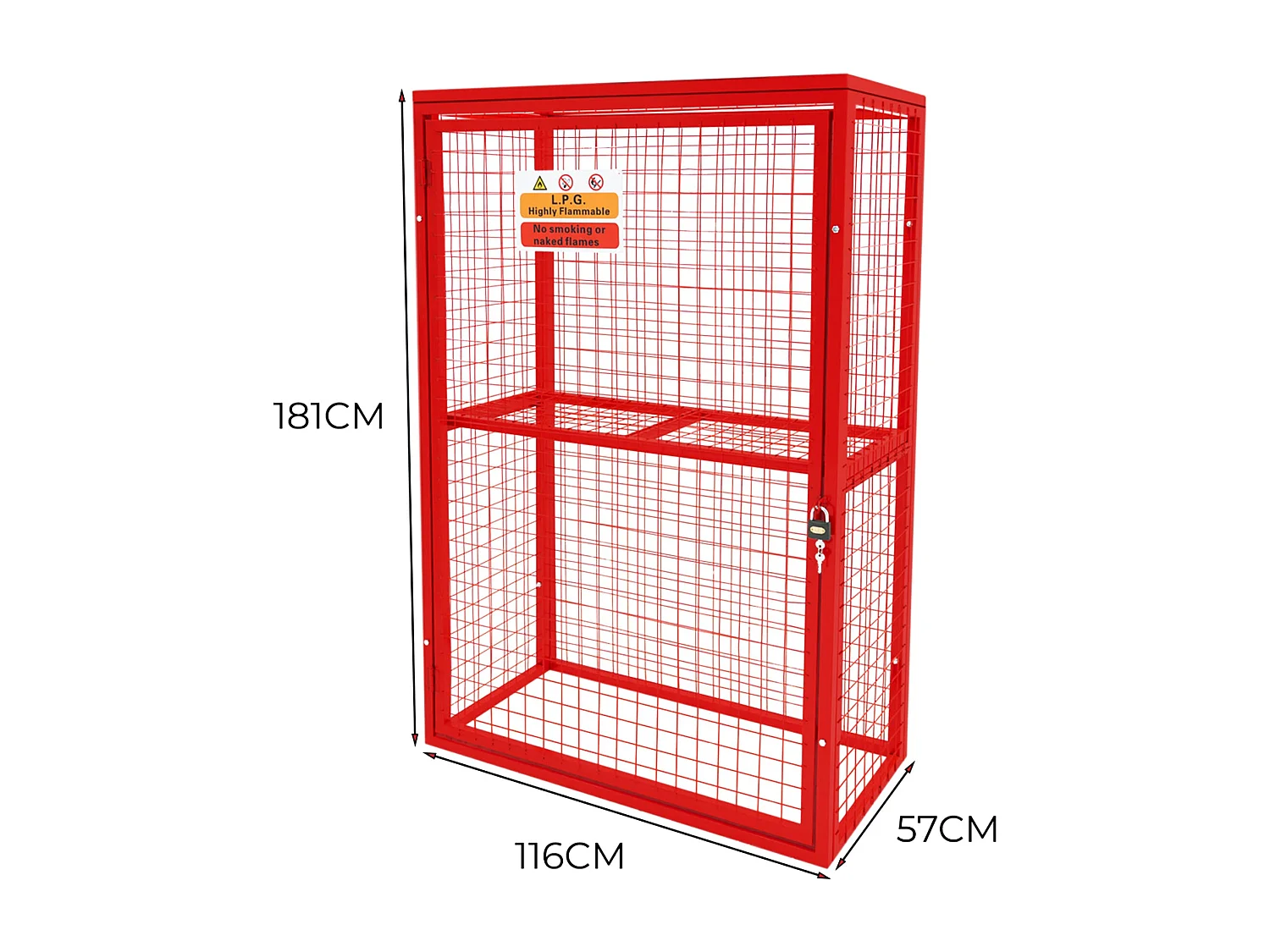 Czerwona składana klatka siatkowa na butlę gazową – 181 cm x 116 cm x 57 cm