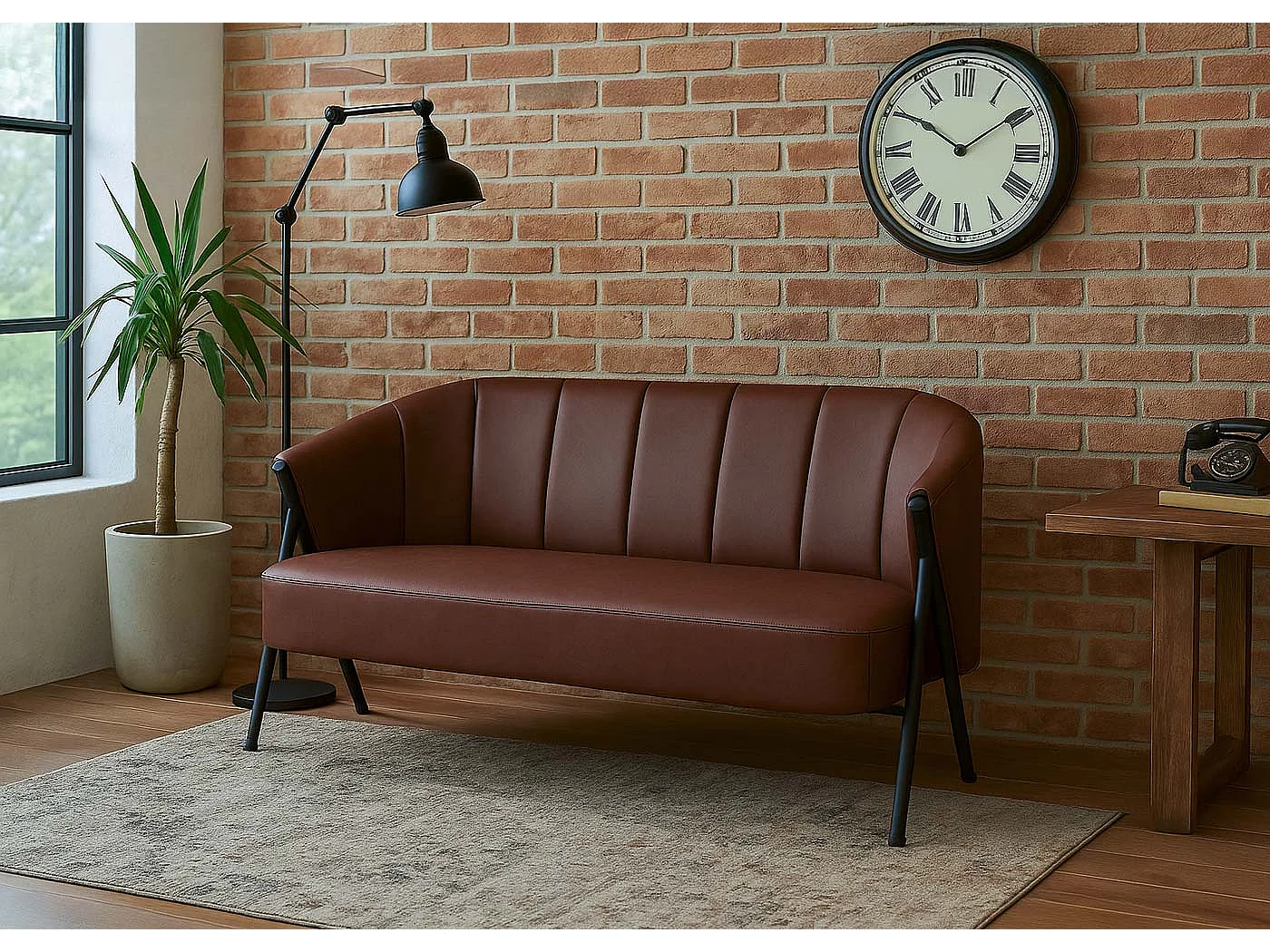 Divano a 2 posti MCW-P30, divano imbottito/lounge a due posti Vintage Retro Industrial Ecopelle ~ ruggine