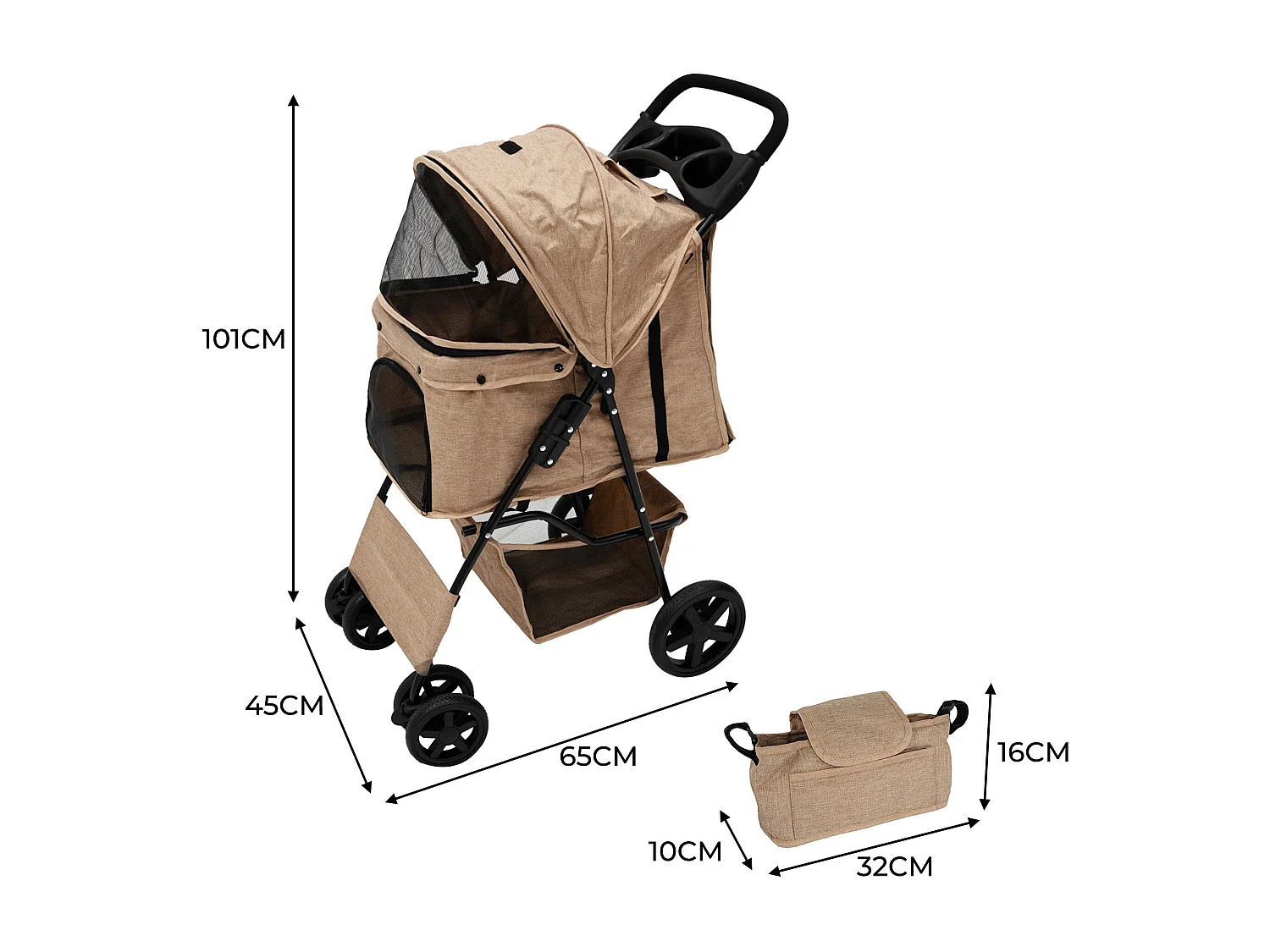 Poussette pour Animal de Compagnie et Sac Caddy – Beige