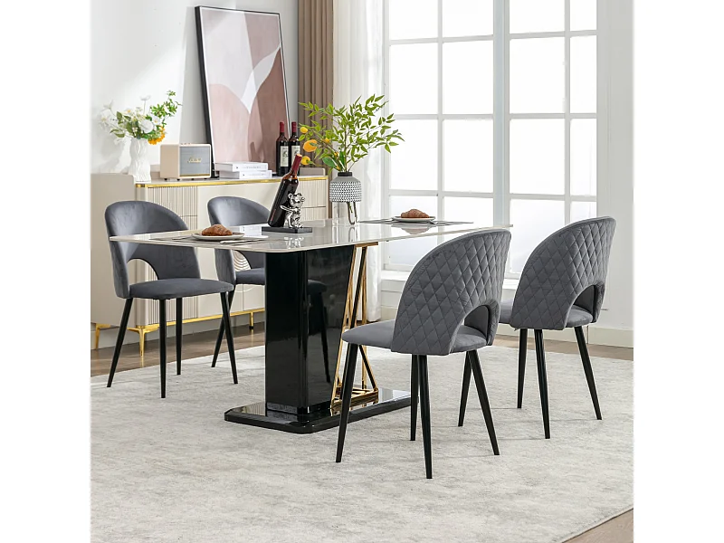 Set van 4 stoelen 47x44x84 cm met gestoffeerde stof en verstelbare stoelpoten in grijs voor woonkamer en eetkamer