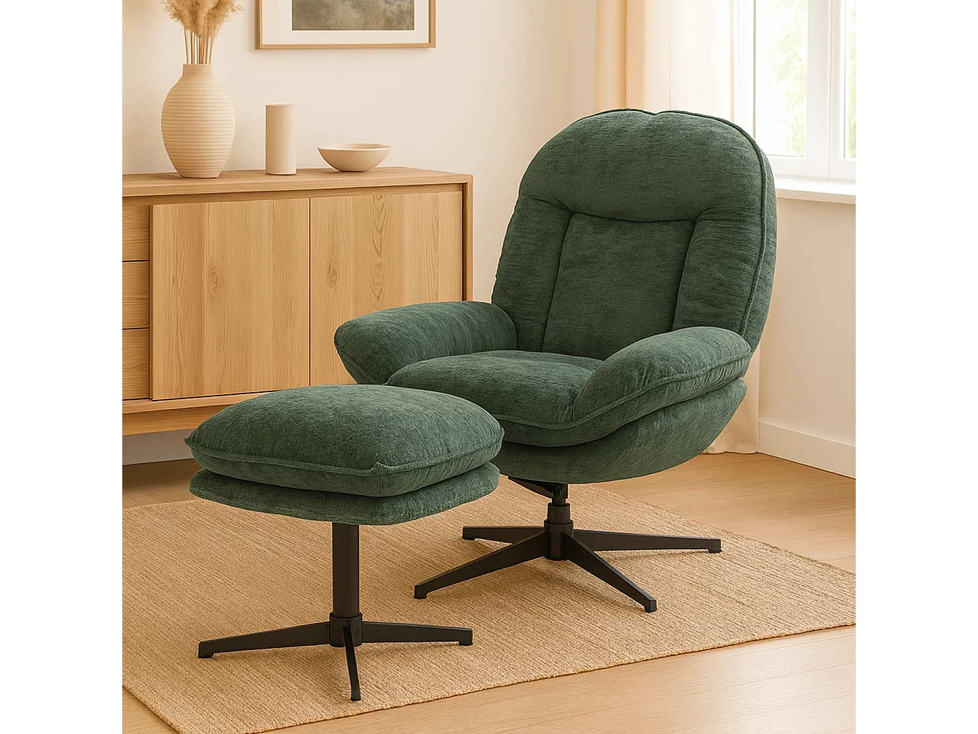 Fauteuil relax avec repose-pieds MCW-P32,  vert