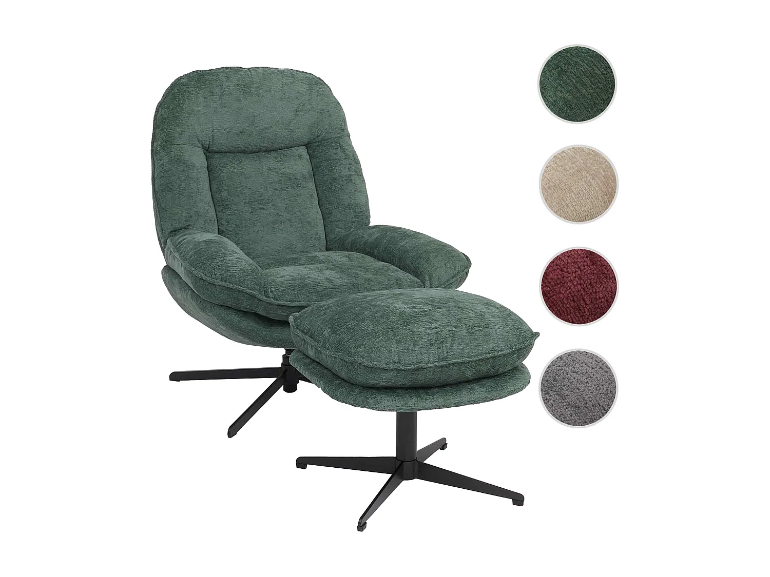 Fauteuil relax avec repose-pieds MCW-P32,  vert
