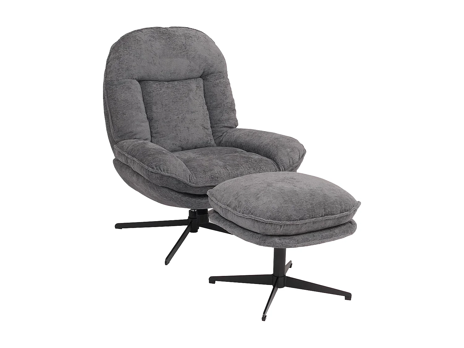 Poltrona relax con poggiapiedi MCW-P32, molle Nosag, girevole metallo stoffa/tessuto ciniglia (370 g/m²) ~ grigio