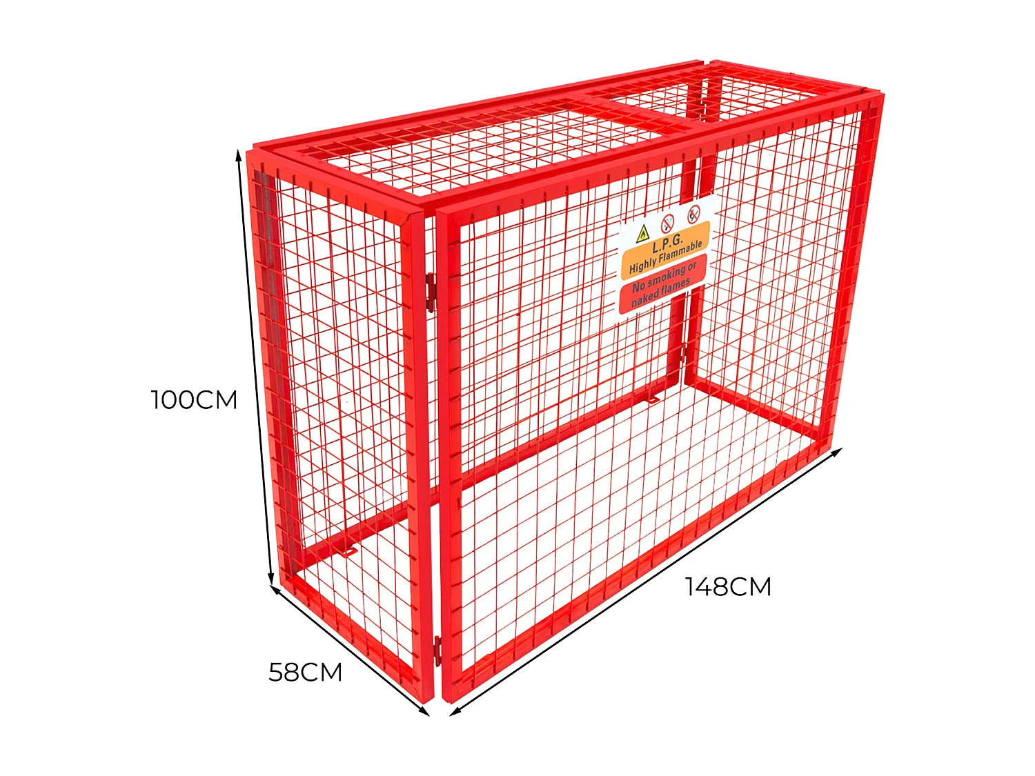 Czerwona składana klatka siatkowa na butlę gazową - 100 cm x 140 cm x 50 cm