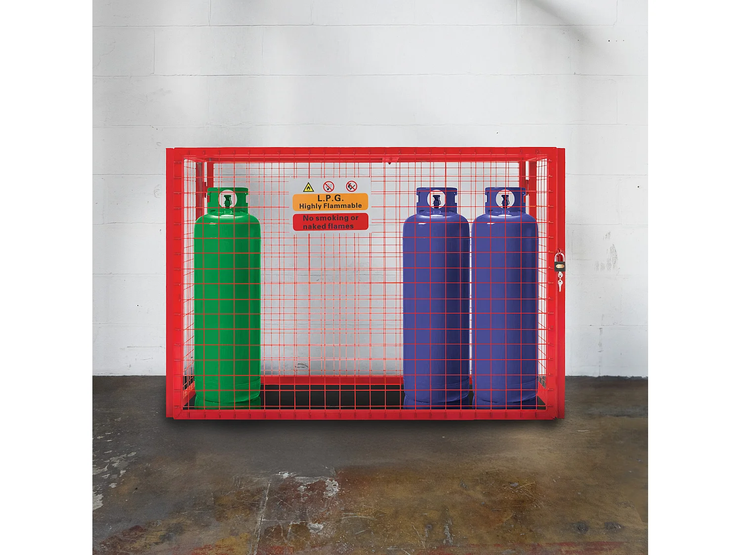 Gabbia pieghevole in rete per bombola di gas rossa – 100 cm x 140 cm x 50 cm