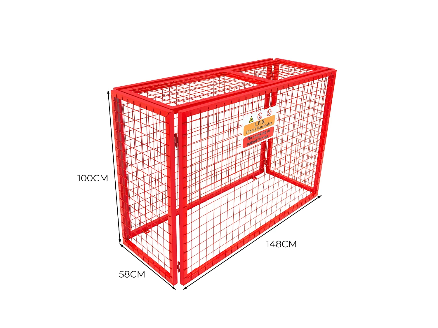 Gabbia pieghevole in rete per bombola di gas rossa – 100 cm x 140 cm x 50 cm