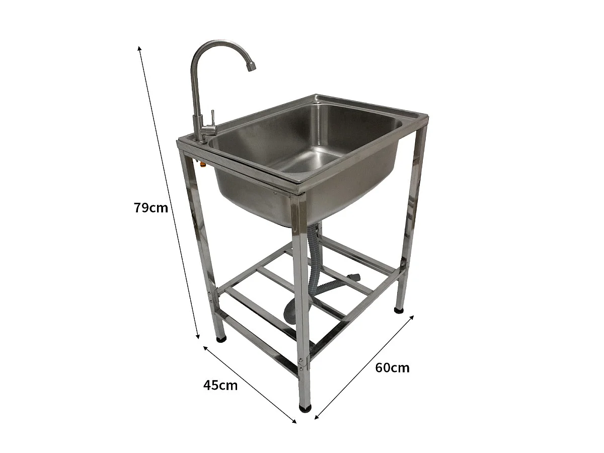 Évier Portable Camping Glamping Pêche Acier Inoxydable 60 x 79 x 45 cm