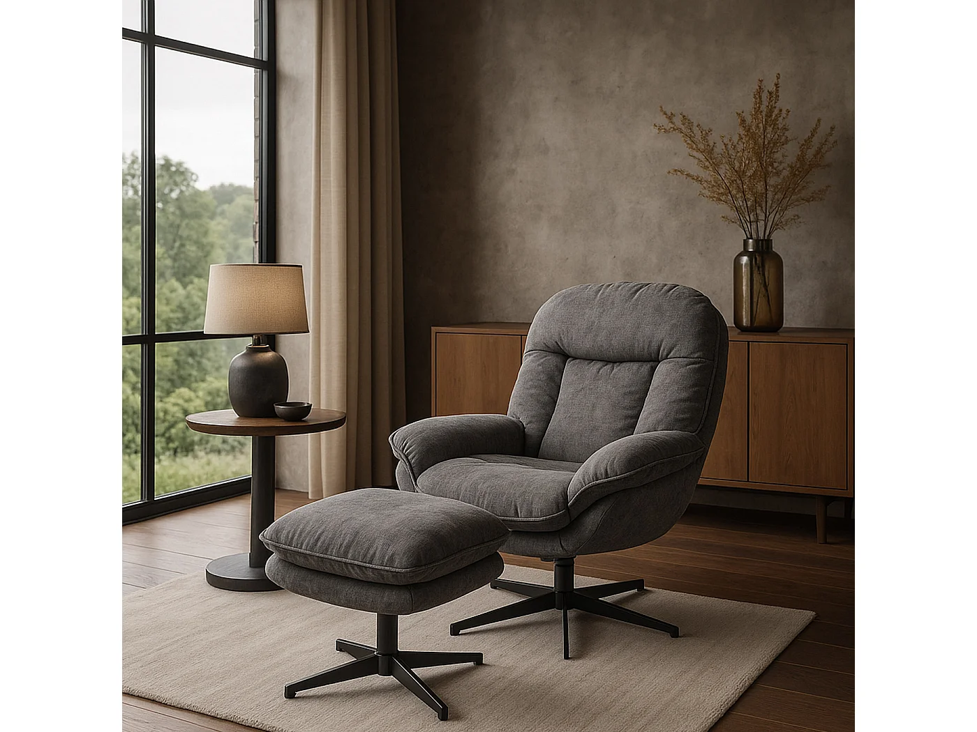 Poltrona relax TV MCW-P32, molle Nosag, girevole imbottita, metallo stoffa/tessuto ciniglia (370 g/m²) ~ grigio