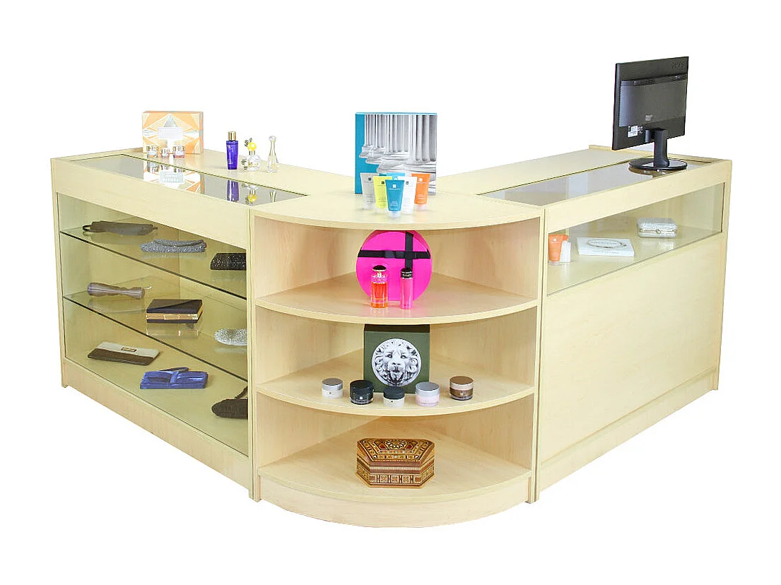 Set Aquarius con 3 Banconi da Negozio con Finitura in Acero Laminato