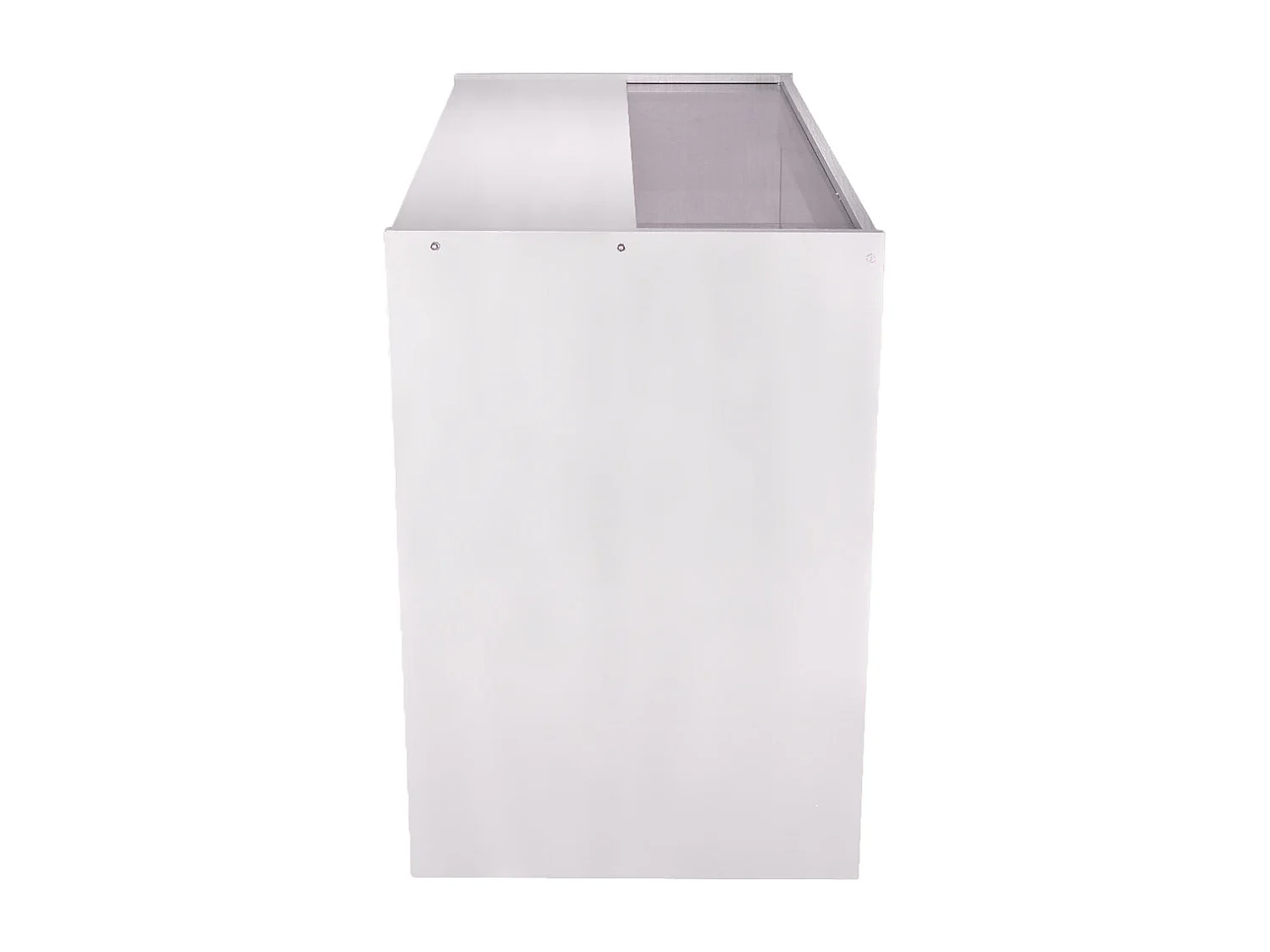 Expositor comercial K1200 em MDF branco com fechadura e prateleira de vidro