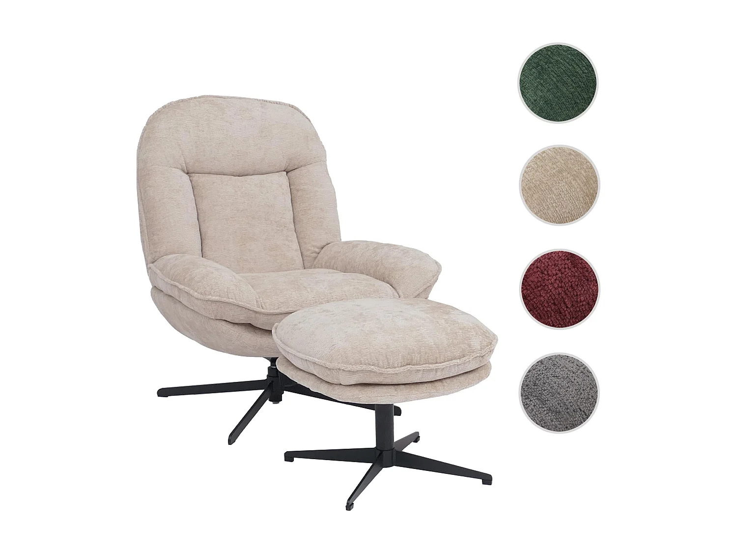 Fauteuil relax avec repose-pieds MCW-P32,  crème