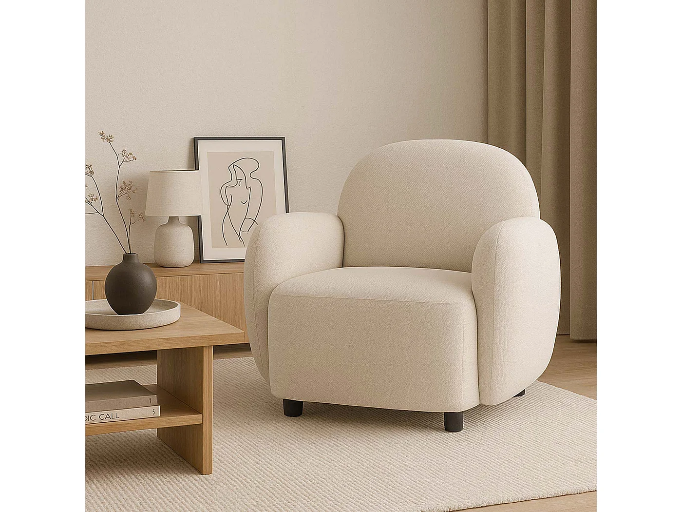 Fauteuil MCW-P33,  crème