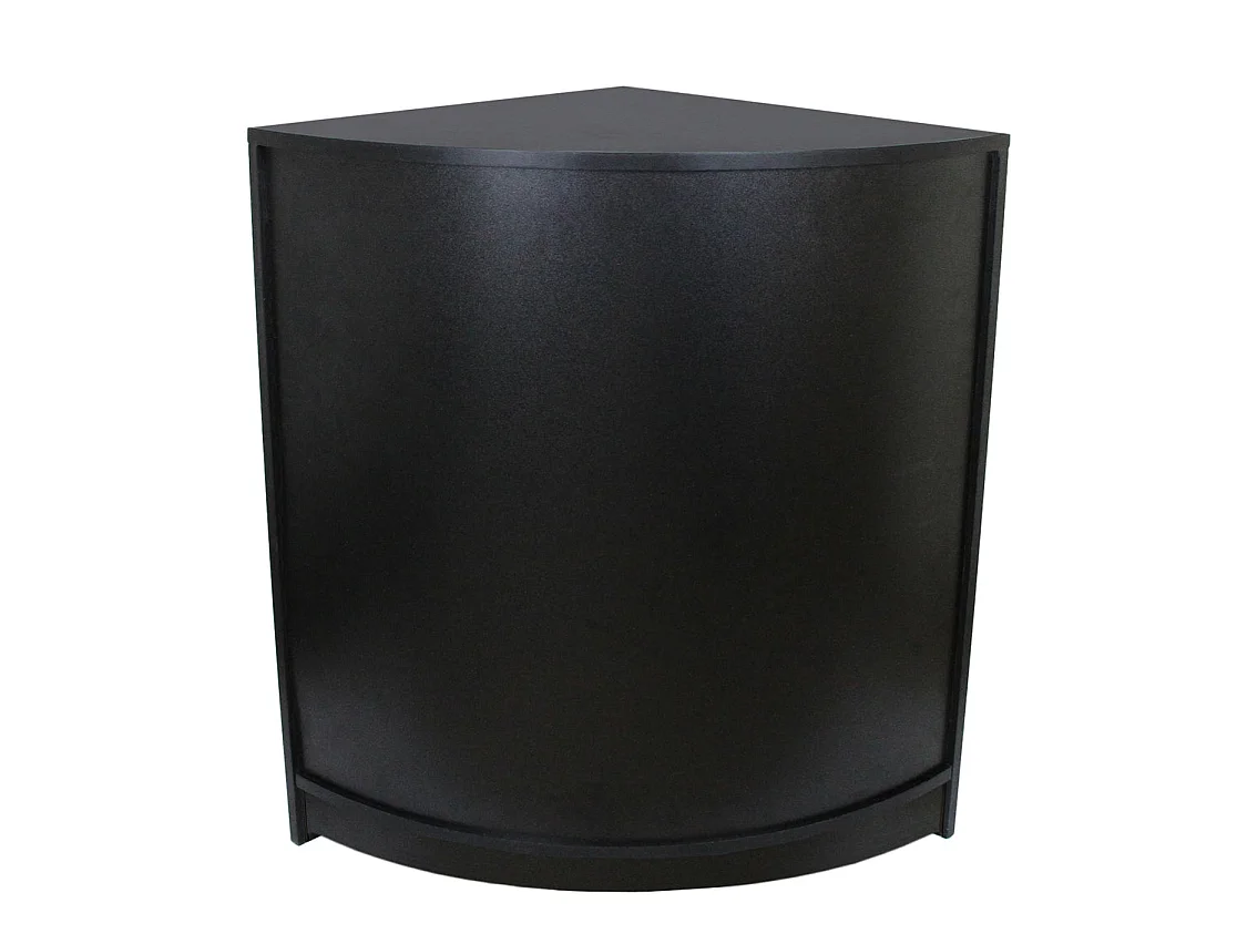 Balcão de canto curvo CM60 em MDF preto com prateleiras internas