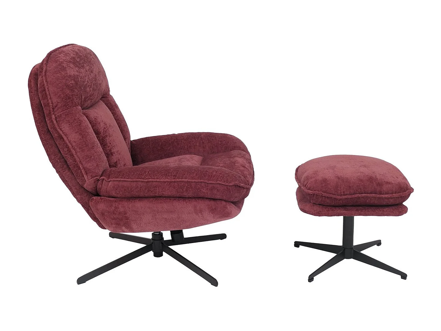 Poltrona relax con poggiapiedi MCW-P32, molle Nosag, girevole metallo stoffa/tessuto ciniglia (370 g/m²) ~ rosso lampone