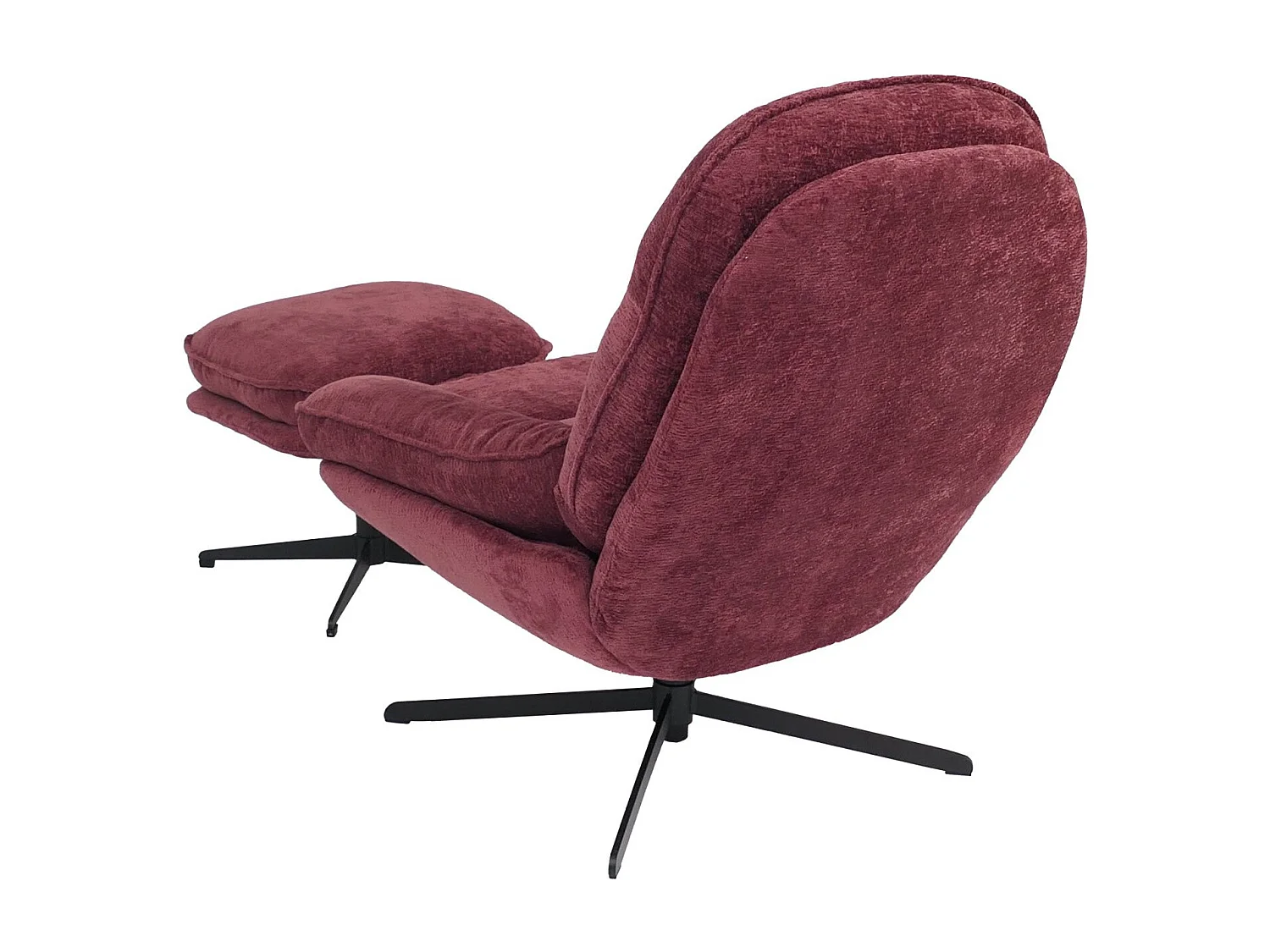 Poltrona relax con poggiapiedi MCW-P32, molle Nosag, girevole metallo stoffa/tessuto ciniglia (370 g/m²) ~ rosso lampone