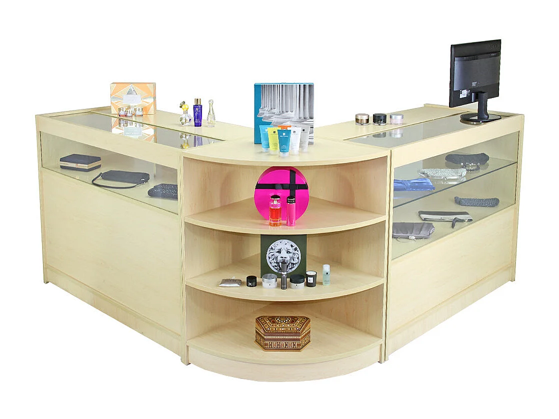 Set Virgo con 3 Banconi da Negozio con Finitura in Acero Laminato