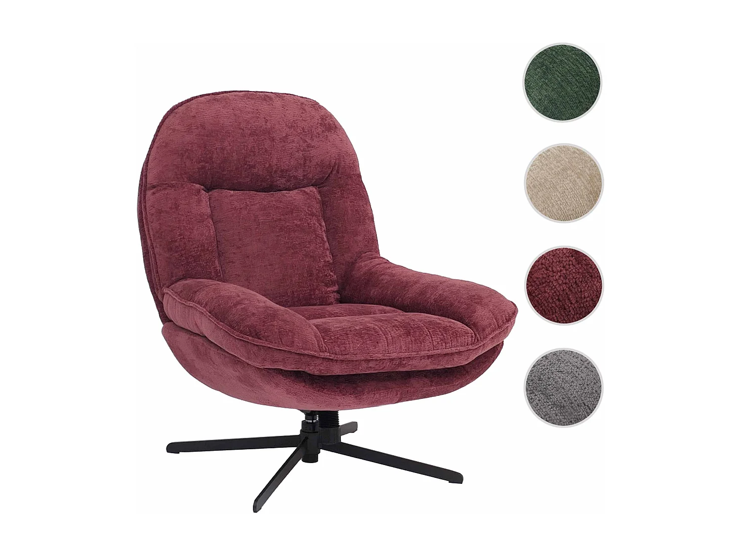 Poltrona relax TV MCW-P32, molle Nosag, girevole imbottita, metallo stoffa/tessuto ciniglia (370 g/m²) ~ rosso lampone