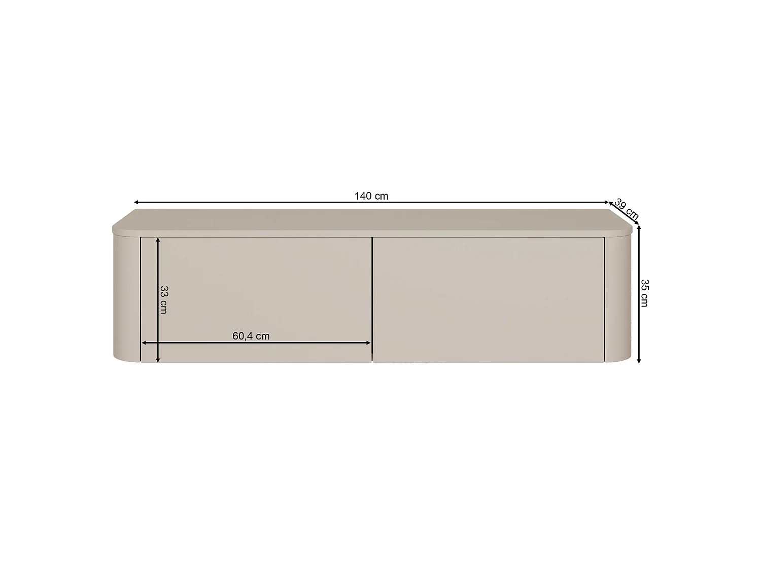 Hangend of staand TV-meubel – kasjmiergrijs – 140 cm – LUVIO