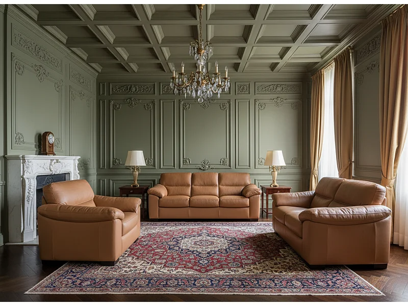 Groupe de sièges rembourrés Novara/cuir véritable/Marron