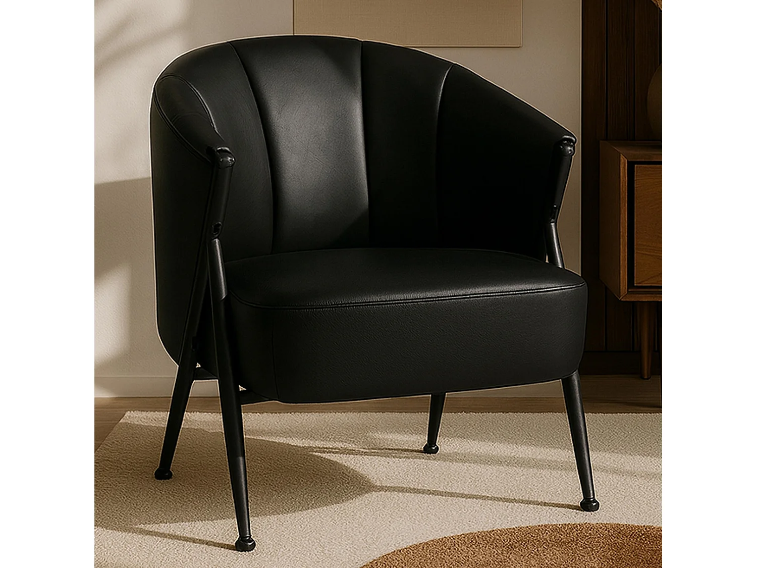 Poltrona MCW-P30, sedia imbottita/da cocktail/da salotto Lounge Chair Vintage Retro Industrial ecopelle ~ nero