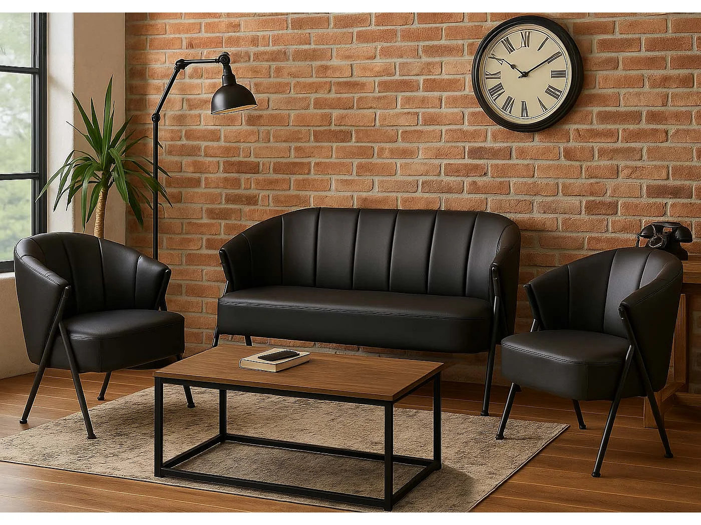 Poltrona MCW-P30, sedia imbottita/da cocktail/da salotto Lounge Chair Vintage Retro Industrial ecopelle ~ nero