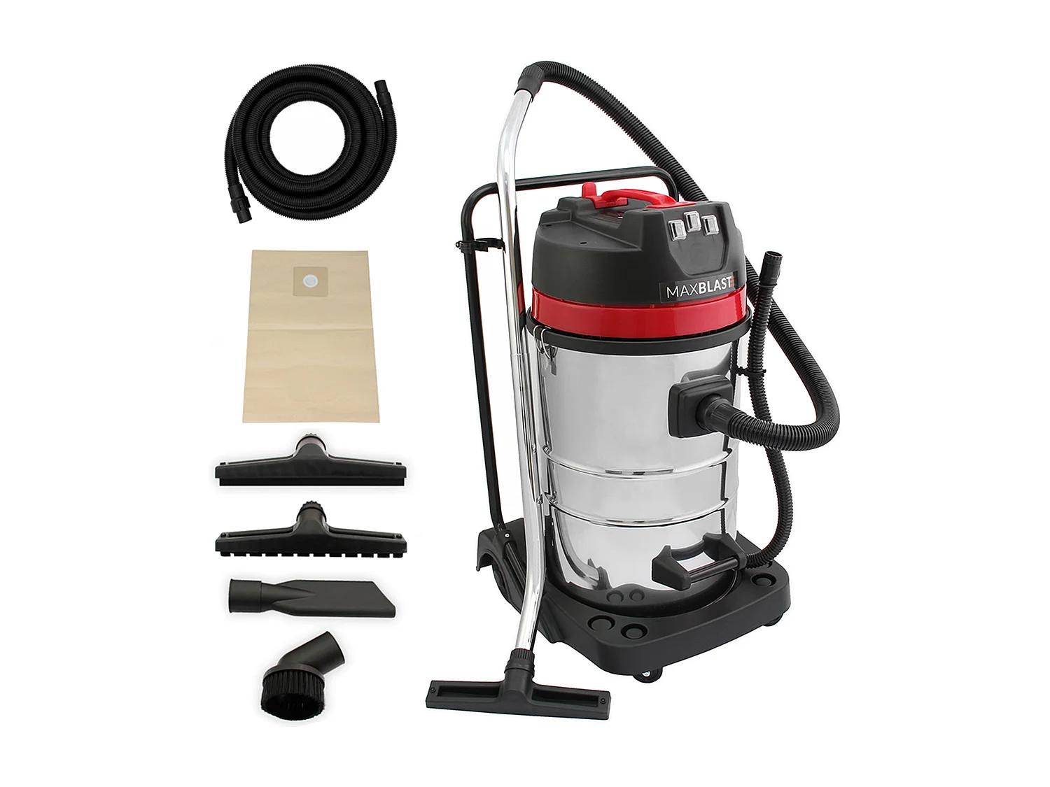 MAXBLAST Lot de Aspirateur Industriel de 80 L, Tuyau de 5 m & Accessoires