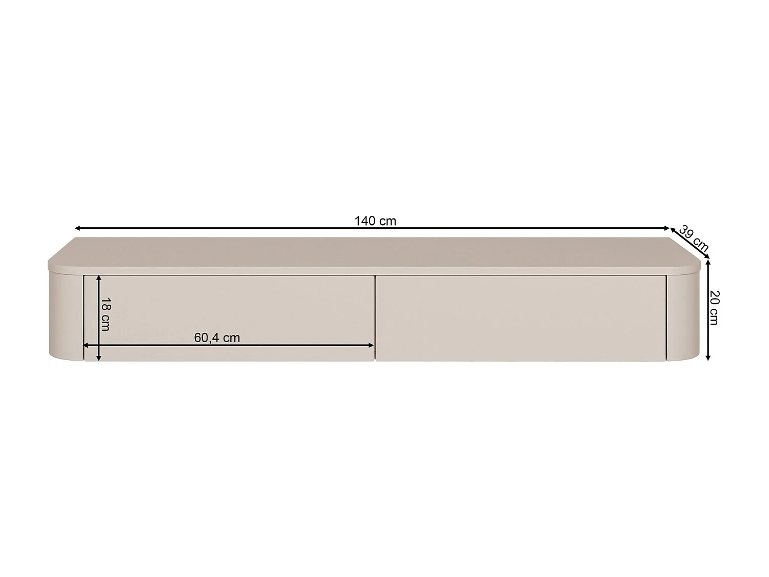 Meuble TV mural – gris cachemire – 140 cm – LUVIO SLIM