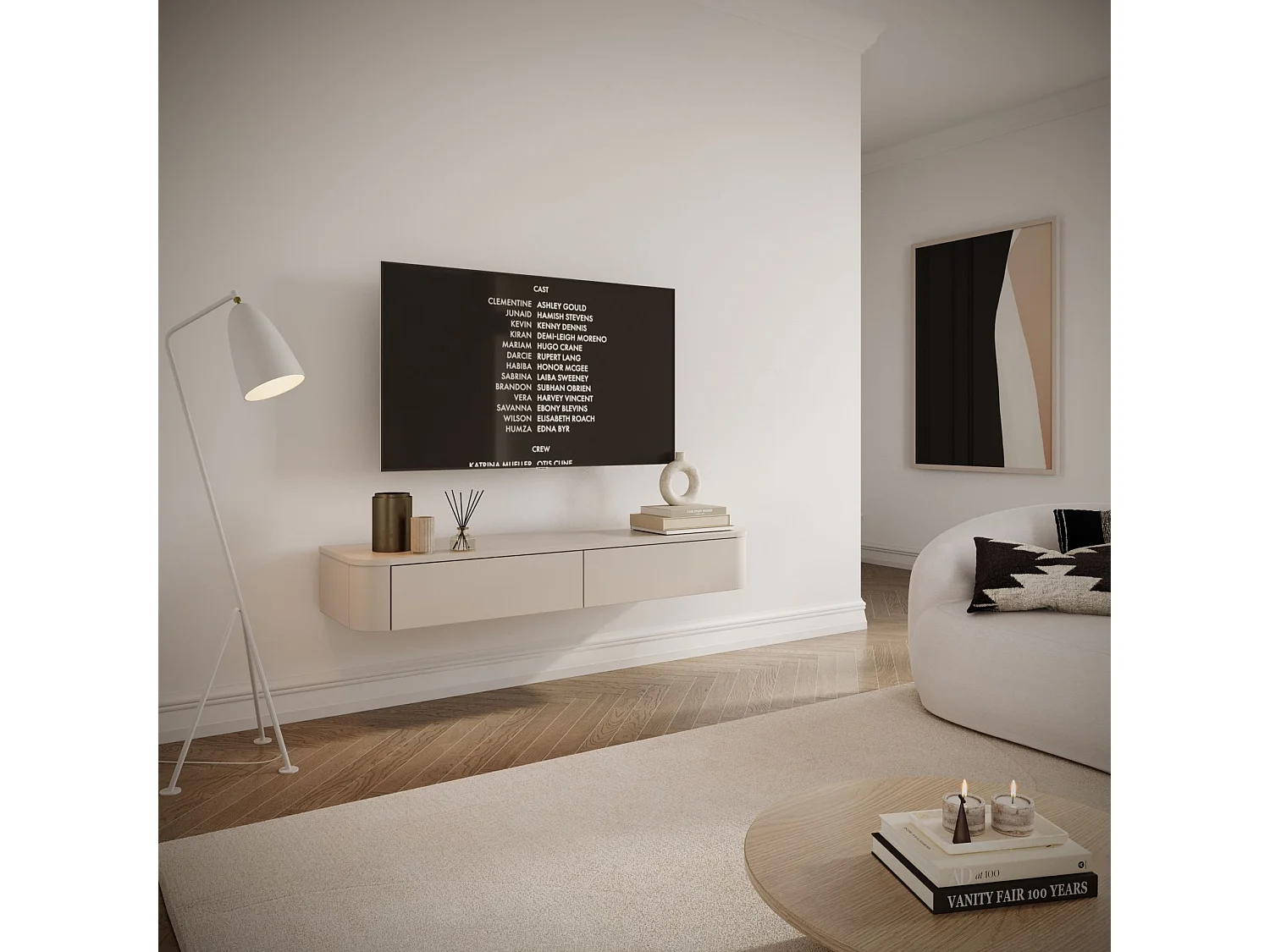 Meuble TV mural – gris cachemire – 140 cm – LUVIO SLIM