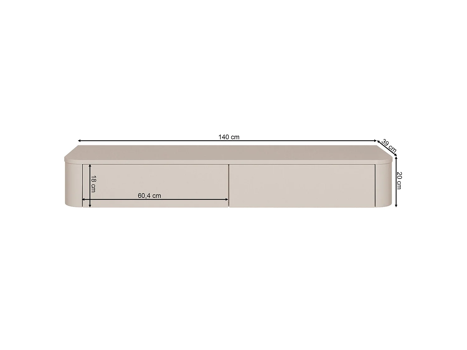 TV-Board hängend – Kaschmirgrau – 140 cm – LUVIO
